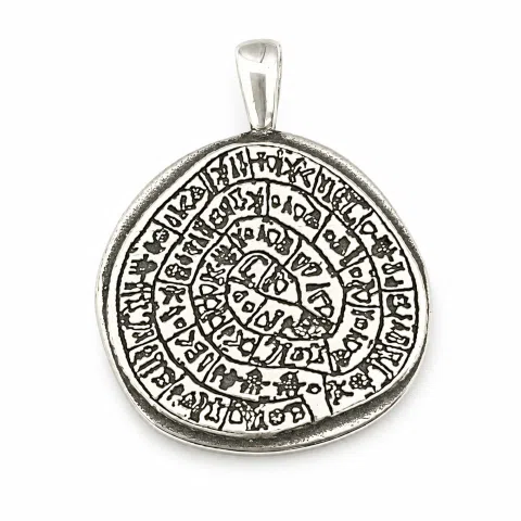 Ancient Greek Calendar Charm museum replica Oxidized Sterling Silver Phaistos Disc Pendant