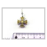 Byzantine Museum Religious Cross Pendant: 18K Gold Filled Filigree Cross on Oxidized Sterling Silver