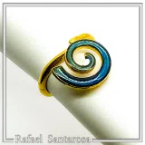Blue Enamel Spiral Adjustable Statement Ring: Eternity Symbol 18 Karat Gold Filled Sterling Silver