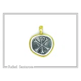 Chi Ro Jesus Name Christogram Pendant: Oxidized Sterling Silver Charm on Gold-Filled Base