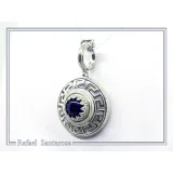 Natural Lapis Lazuli Greek Key Wreath Necklace: Sterling Silver Pendant