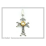 Byzantine Silver Hand engraved Cross with Genuine Amethyst: Oxidized silver, 18K gold Filled Bezel
