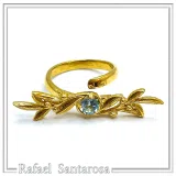 Olive Branch Adjustable Floral Ring: Natural Sky-Blue Topaz, 18K Gold Filled Sterling Silver Ring