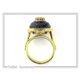 Natural Amethyst Black and Gold Byzantine Ring: 18K Gold Filled & Oxidized Sterling Silver