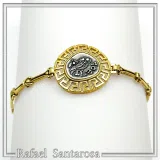 Athena Goddess Owl Tetradrachm Coin Greek Key Bracelet: Oxidized & 18k Gold Filled Sterling Silver