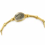 Athena Goddess Wisdom Owl Coin Bracelet: Oxidized & 18K Gold Filled Sterling Silver