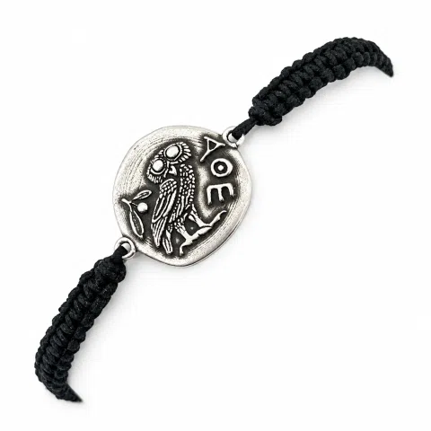 Owl Coin Tetradrachm macrame Oxidized Sterling Silver Bracelet: Greek Museum Jewelry