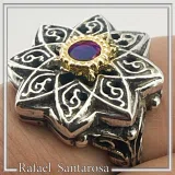 Natural African Amethyst Byzantine Ring: Oxidized Silver & 18k Gold Filled Filigree Bezel