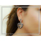 Maltese Knights Cross Holy Heart Earrings: Oxidized Sterling Silver and Gold-Filled
