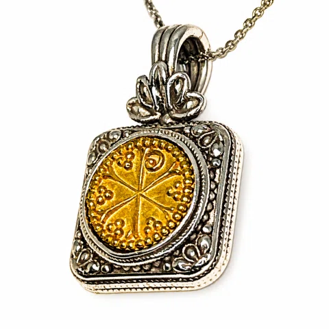 Chi Ro Christogram 18k sold Gold on Oxidized Sterling Silver filigree Pendant: Byzantine Talisman