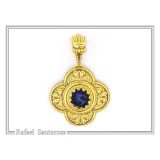 Natural Lapis Lazuli Byzantine Filigree Cross Pendant: 18K Gold-Filled Sterling Silver