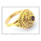 18k Solid Gold Byzantine Natural Gemstone Filigree Statement Ring: Handmade Boho Ring For Her