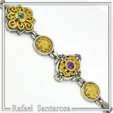 Byzantine Style Natural Gemstones Beaded Bracelet: Oxidized & 18K Gold-Filled Sterling Silver