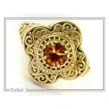 Genuine Gemstone Statement Byzantine Cross Ring: 18k Solid Gold Handmade Filigree Religious Handmade Jewelry
