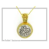 St. George Killing Dragon Jesus Christ Talisman Pendant: Oxidized and 18K Gold Filled Silver