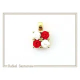 Alabaster Rose Flowers Gems Bouquet Square Necklace: Red &White Roses, Silver 18K Gold Filled.