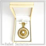 Greek Key Maiandros Sculptured on Marble Necklace: Sterling Silver 18K Gold Filled, Natural Pearl