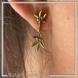 18K Gold Filled Sterling Silver Olive Branch Dangle Earrings: Floral Olive Greek Jewelry
