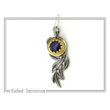 Natural Lapis Olive Leaf Pendant Floral Necklace: Oxidized Sterling Silver 18K Gold Filled Bezel