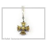 Byzantine Museum Religious Cross Pendant: 18K Gold Filled Filigree Cross on Oxidized Sterling Silver