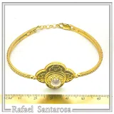 Byzantine Cross Pearl Filigree Bangle Bracelet: 18K Gold Filled Sterling Silver