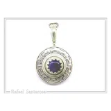 Natural Lapis Lazuli Greek Key Wreath Necklace: Sterling Silver Pendant