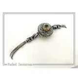 Natural Sky-Blue Topaz Byzantine Bracelet: Oxidised Sterling Silver with 18K Gold Filled Filigree Bezel