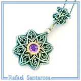 Byzantine Amethyst Filigree Detail Necklace: Oxidised and 18K Gold Filled Sterling Silver