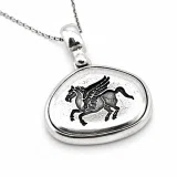 Pegasus Winget Horse seal Pendant: Oxidized Sterling Silver Greek Mythology Necklace