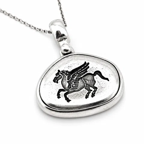 Pegasus Winget Horse seal Pendant: Oxidized Sterling Silver Greek Mythology Necklace