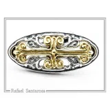 Byzantine Cross Cufflinks for Him: 18K Gold Filled on Oxidized Sterling Silver Oval Base