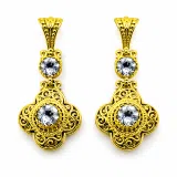 18K Solid Gold Filigree Byzantine Dangle Earrings with Natural Sky-Blue Topaz Brilliant Cut