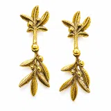 18K Solid Gold Olive Branch Dangle Earrings: Greek Nature Floral Jewelry Peace Symbol