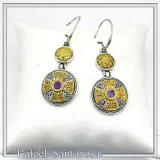 Byzantine Cross Drop Earrings Sterling Silver Oxidised and 18k Gold Filled African Amethyst