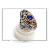Natural Lapis Lazuli Big Byzantine Ring: Oxidized & 18k Gold Filled Sterling Silver