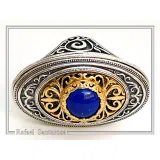 Natural Lapis Lazuli Big Byzantine Ring: Oxidized & 18k Gold Filled Sterling Silver