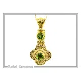 Byzantine Cross Pendant Sterling Silver 18k Gold Filled Peridot 5mm Gemstone Brilliant Cut Necklace