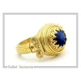Natural Lapis Lazuli Ancient Greek Ionic Column Design Sterling Silver 18K Gold-Filled Ring