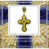 Genuine Sky-Blue Topaz Byzantine Filigree Cross Necklace: Silver oxidised & 18K Gold filled
