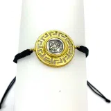 Owl Coin Tetradrachm with Greek Key Macrame Bracelet, 18K Gold Filled & Oxidized Sterling Silver