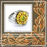 Natural Peridot Byzantine Ring: Oxidised and Gold-Filled Filigree Sterling Silver Statement Ring