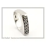 Handmade Greek Key String Meander Design Ring: Oxidized Sterling Silver Elegant Ring