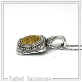 Chi Ro Christogram 18k sold Gold on Oxidized Sterling Silver filigree Pendant: Byzantine Talisman