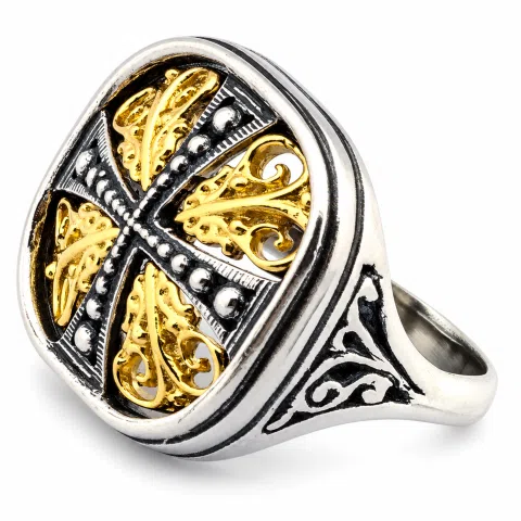 Byzantine Cross Statement Ring: Sterling Silver, 18K Gold Filled, Greek Orthodox Religious Ring