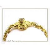 18K Gold Beaded Bracelet Handcrafted Byzantine Cross Filigree: Natural Genuine Sky-Blue Topaz Gemstones