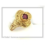 Genuine Gemstone Statement Byzantine Cross Ring: 18k Solid Gold Handmade Filigree Religious Handmade Jewelry