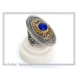 Natural Lapis Lazuli Big Byzantine Ring: Oxidized & 18k Gold Filled Sterling Silver