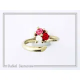 Alabaster Rose Flower Shaped Gems Bouquet Adjustable Ring: Sterling Silver 18K Gold Filled