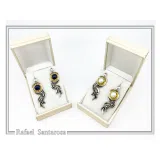 Natural Lapis Lazuli Olive Branch Earrings: Oxidized Sterling Silver, 18K Gold Filled Filigree Bezel
