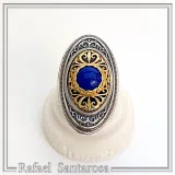 Natural Lapis Lazuli Big Byzantine Ring: Oxidized & 18k Gold Filled Sterling Silver